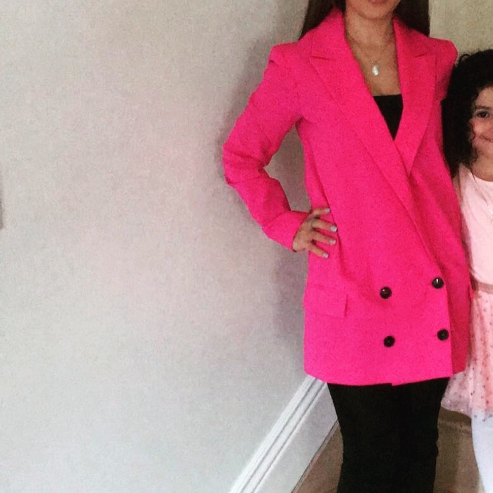 Bright pink blazer dress!